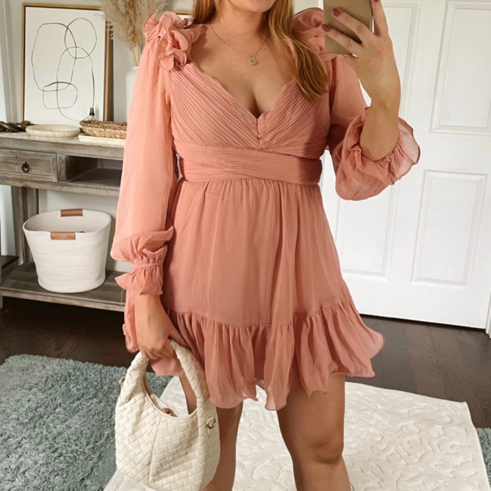 Vici Blush Long Sleeve Open Back Dress